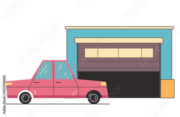 Obraz Car drives into garage design element isolated concept. Vector flat graphic design illustration