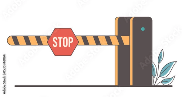 Obraz Car road barrier with stop sign design element isolated concept. Vector flat graphic design illustration