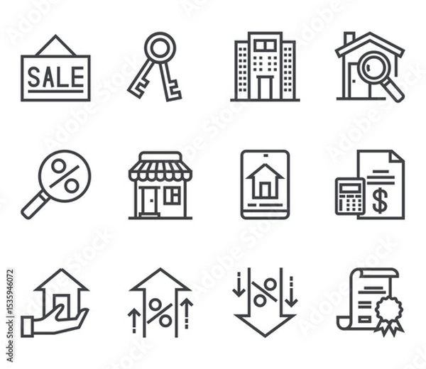 Obraz Real estate line art outline isolated icons set. Vector flat graphic design illustration