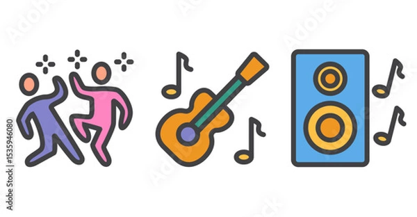 Obraz Dance music party line art outline isolated set. Vector flat graphic design illustration
