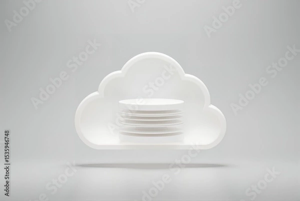Fototapeta Cloud storage concept with white plates in minimalist design  