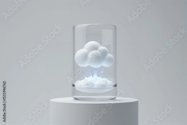 Fototapeta 3D cloud representation inside a transparent cylinder on a pedestal  