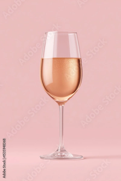 Fototapeta Elegant glass of sparkling rose wine with fine bubbles against a soft pink background, perfect for celebrations, luxury branding, or romantic dining themes