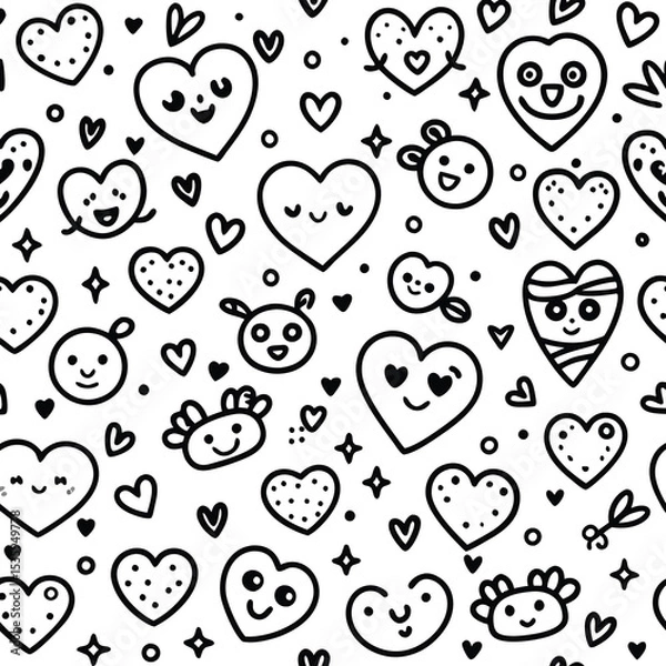Fototapeta Cute heart and face pattern