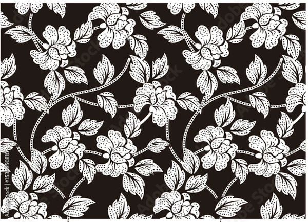 Obraz The black and white floral motif is very inspiring for Indonesian batik motifs.