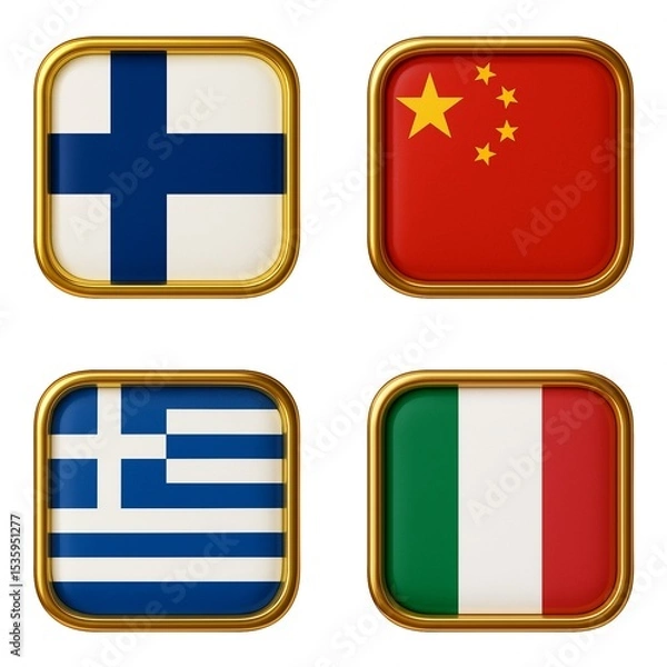 Fototapeta Flag icon set of Greece, Finland, and China