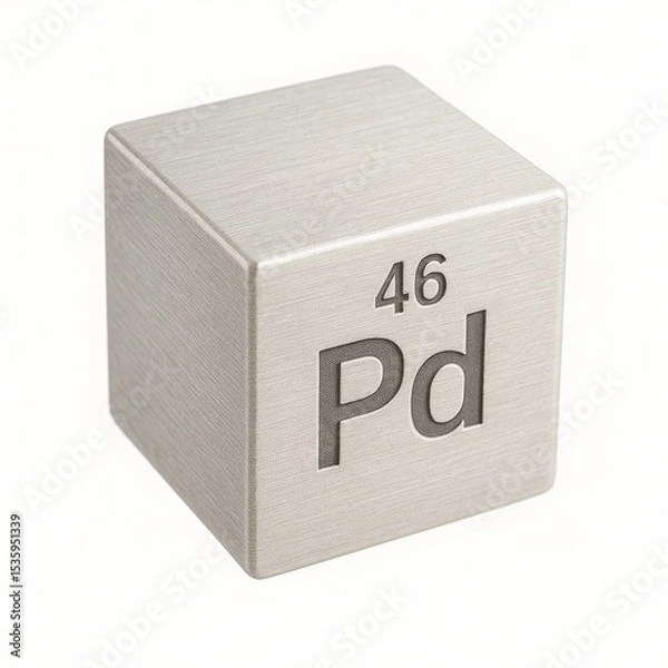 Fototapeta Palladium cube with atomic number 46 on white