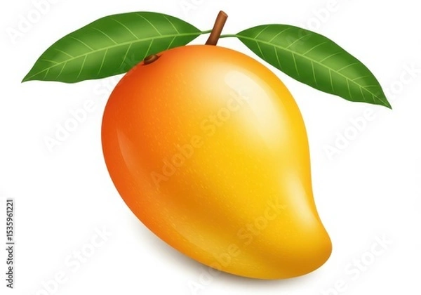 Obraz Ripe mango with leaves isolated on white background