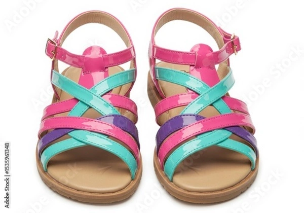 Obraz Colorful girls summer sandals isolated on white background