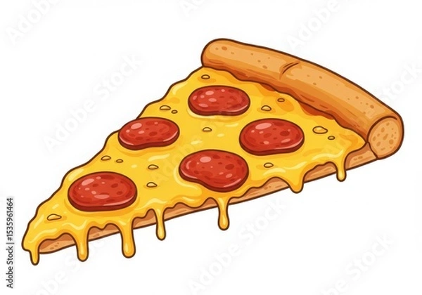 Obraz Pepperoni pizza slice melted cheese isolated on white background