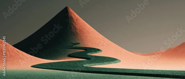 Fototapeta Sustainable path to success winds through serene desert landscape under clear sky creating peaceful and inspiring scene.
