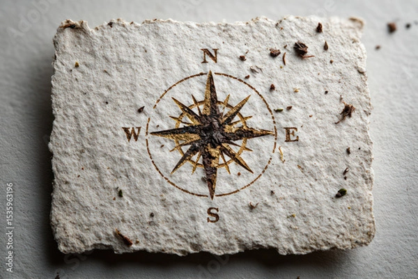 Fototapeta Navigating business growth with sustainable strategy is symbolized by compass on textured paper showing direction and focus for success.