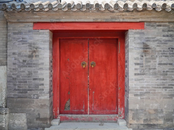 Fototapeta facade view of ancient Chinese style entrance door