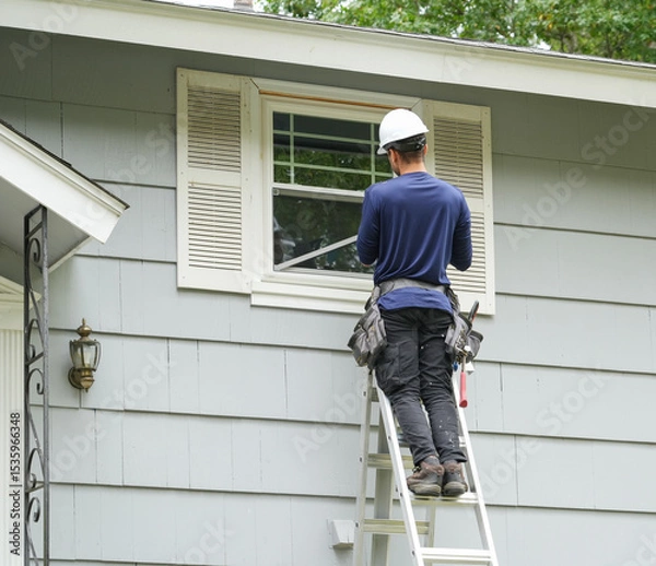 Fototapeta contractor working on replacing the window of the house
