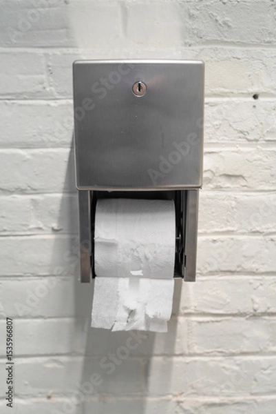 Fototapeta close up on roll of toilet paper on the wall
