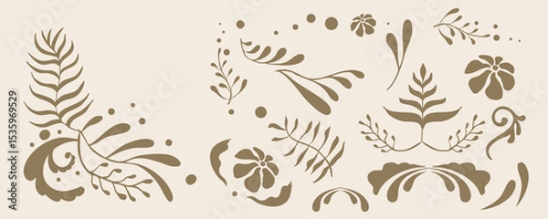 Obraz Retro flower and leaves border element object in wavy line style