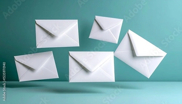 Fototapeta White mail envelopes floating