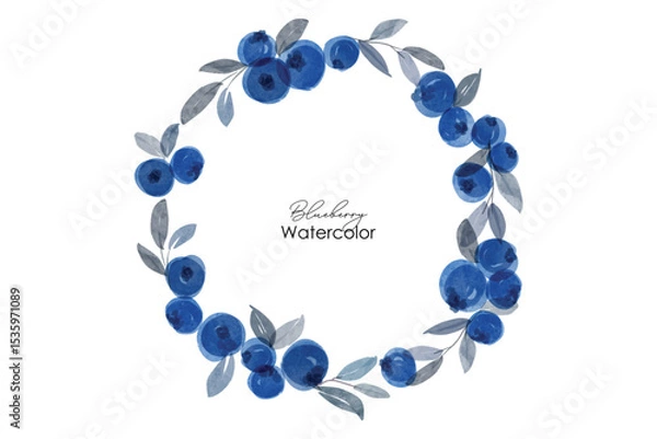 Obraz Blueberry watercolor art wreath frame background. Sweet blueberry in frame. Vector illustration. blueberry pattern. Fruit berry background. Summer fruit texture