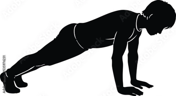 Obraz Silhouette of Young Man in Push-Up Position, Fitness Workout Vector Art