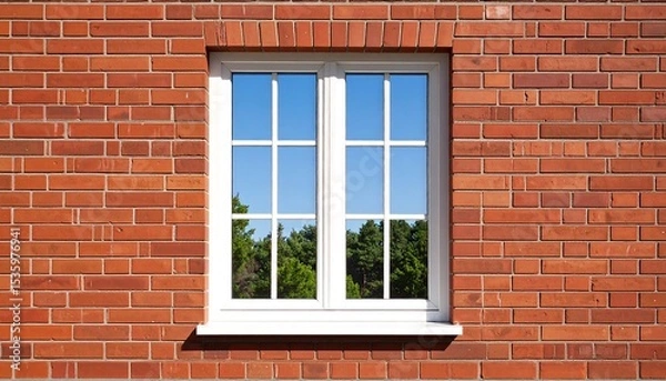 Obraz White window on red brick wall (1)