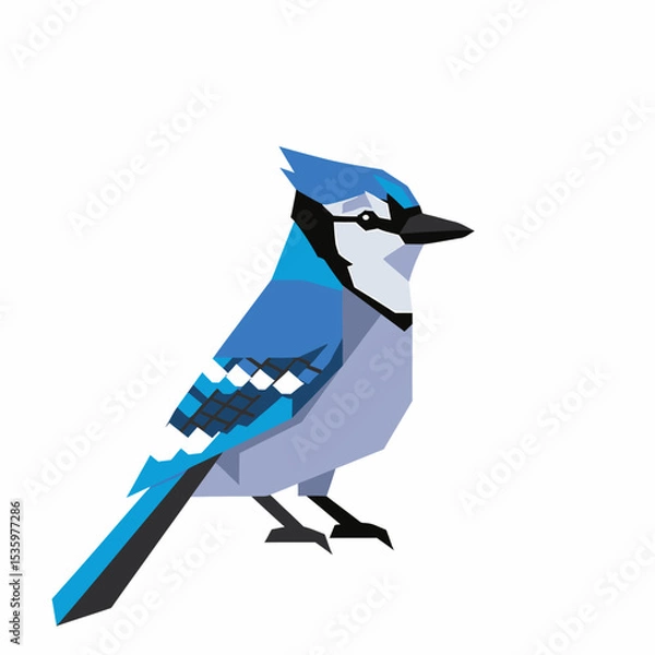 Fototapeta Geometric Blue Jay Illustration with Angular Design and Bold Color Palette