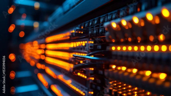 Fototapeta Understanding network infrastructure server room data center and ethernet cables for data transmission and security