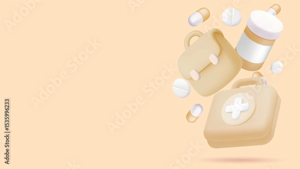 Obraz Concept of pharmacy drugs. Medical web poster with place for text space for inserting text or announcements.