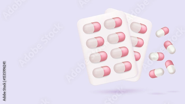 Obraz pills capsules blisters set for Pharmacy with place for text space for inserting text or announcements.