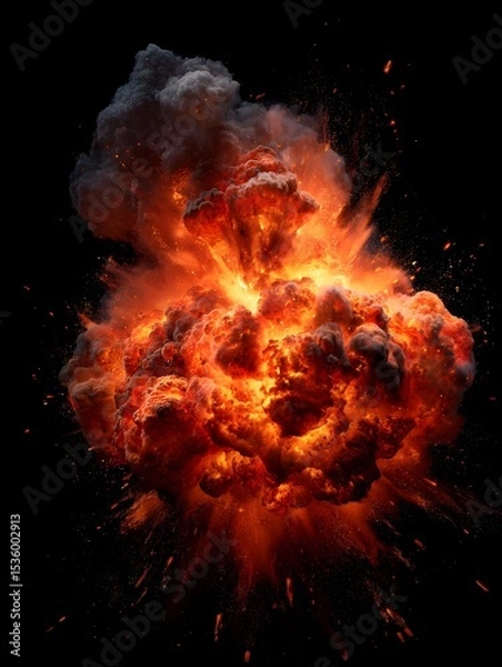 Obraz Explosive Fireball Burst Against Black Background