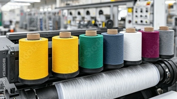 Fototapeta Colorful spools of thread on a textile machine.