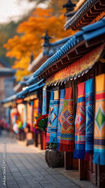 Fototapeta Quaint Easter Market Bustling With Joy in a Charming Village Square Filled With Colorful Crafts and Festive Decorations