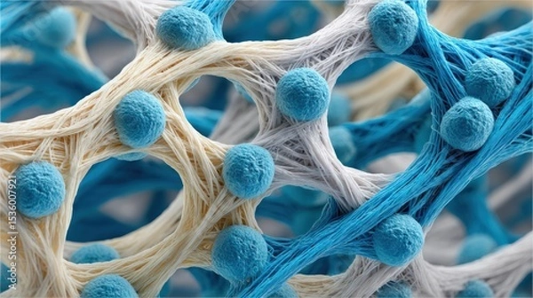 Fototapeta Microscopic Network: A Cellular Tapestry of Blue and Beige