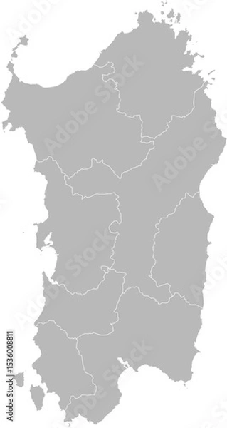 Obraz Sardinia (Sardegna), Italy – administrative vector map with province and city boundaries (Web Mercator projection, PPT-compatible & fully editable)