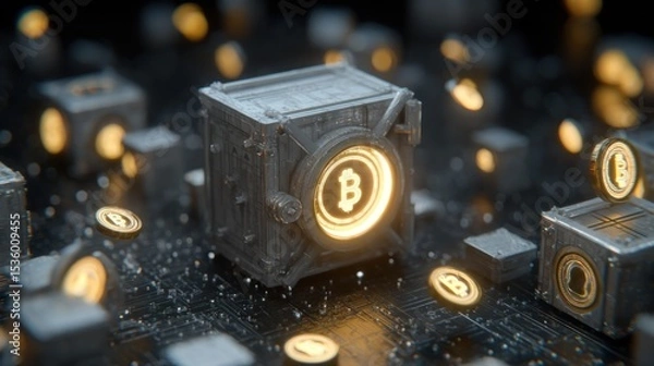 Fototapeta Bitcoin Vault: Digital Currency Security