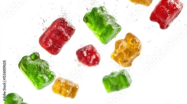 Fototapeta Colorful Gummy Bears Falling in Water