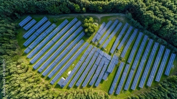 Fototapeta Aerial View of Solar Panels in a Forest
