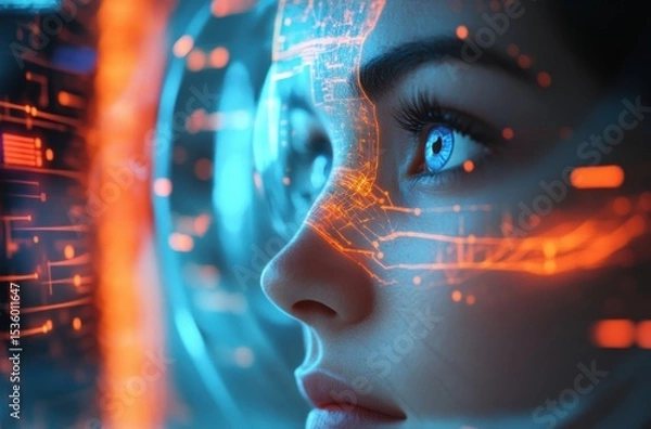 Obraz Telemedicine concept: doctor using holographic AI tools to diagnose and