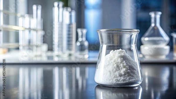 Fototapeta White powder substance in a beaker on a laboratory table