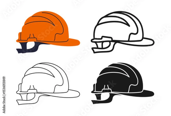 Fototapeta Construction safety helmet icon symbol set. Modern safety protective hardhat for builder mechanic plumber carpentry service. Professional safety cap stylized simple sign web design vector illustration