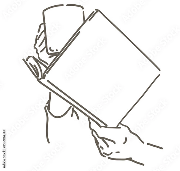 Obraz 本を持つ手と、コーヒーのイラスト。ベクターイラスト素材。