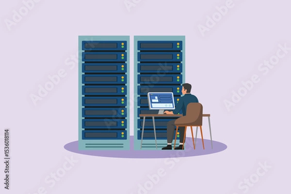 Fototapeta Data Center Concept. Colored flat vector illustration isolated