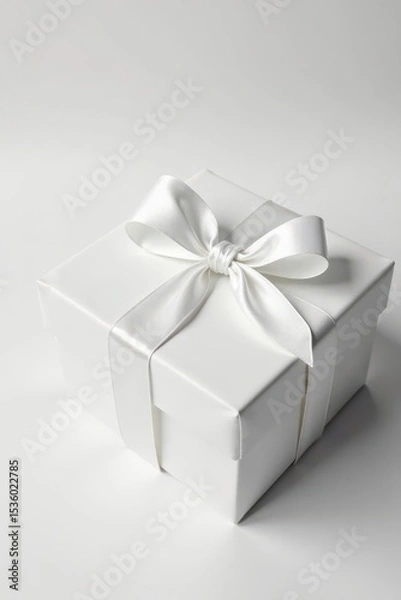 Fototapeta Pure white satin ribbon bow, isolated Elegant gift wrap element , gift wrap, bow, isolated