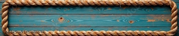 Fototapeta Rectangular rope frame, rustic texture, blank space , marketing, mockup