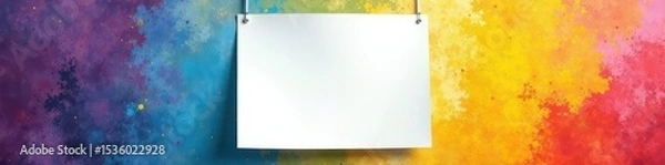 Fototapeta Single sheet of paper on a vibrant bulletin board, fun, workspace, announcement