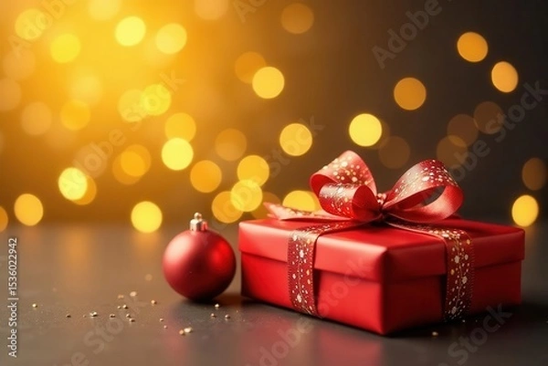Fototapeta Sparkling wrapped gifts against a golden Christmas backdrop , paper, sparkly