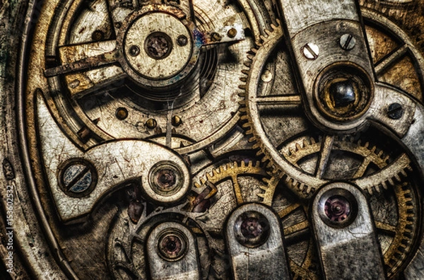 Fototapeta Rustic gear clock mechanism