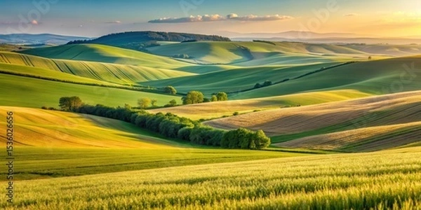Obraz Rolling hills with wheat in the background
