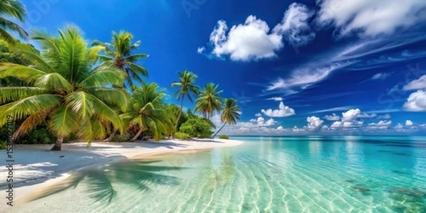 Obraz White sand beach with palm trees and clear blue water