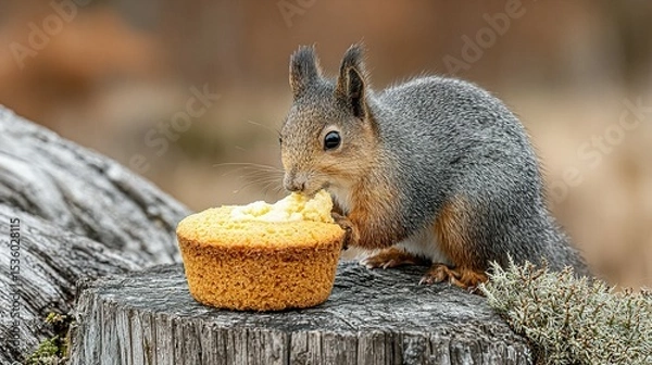 Fototapeta Grey squirrel enjoys a treat.