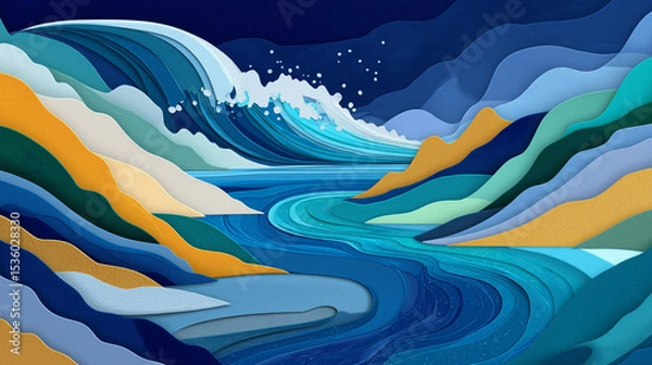Obraz "Flowing Colors of the Ocean: An abstract illustration depicting the dynamic dance of ocean waves and water.
